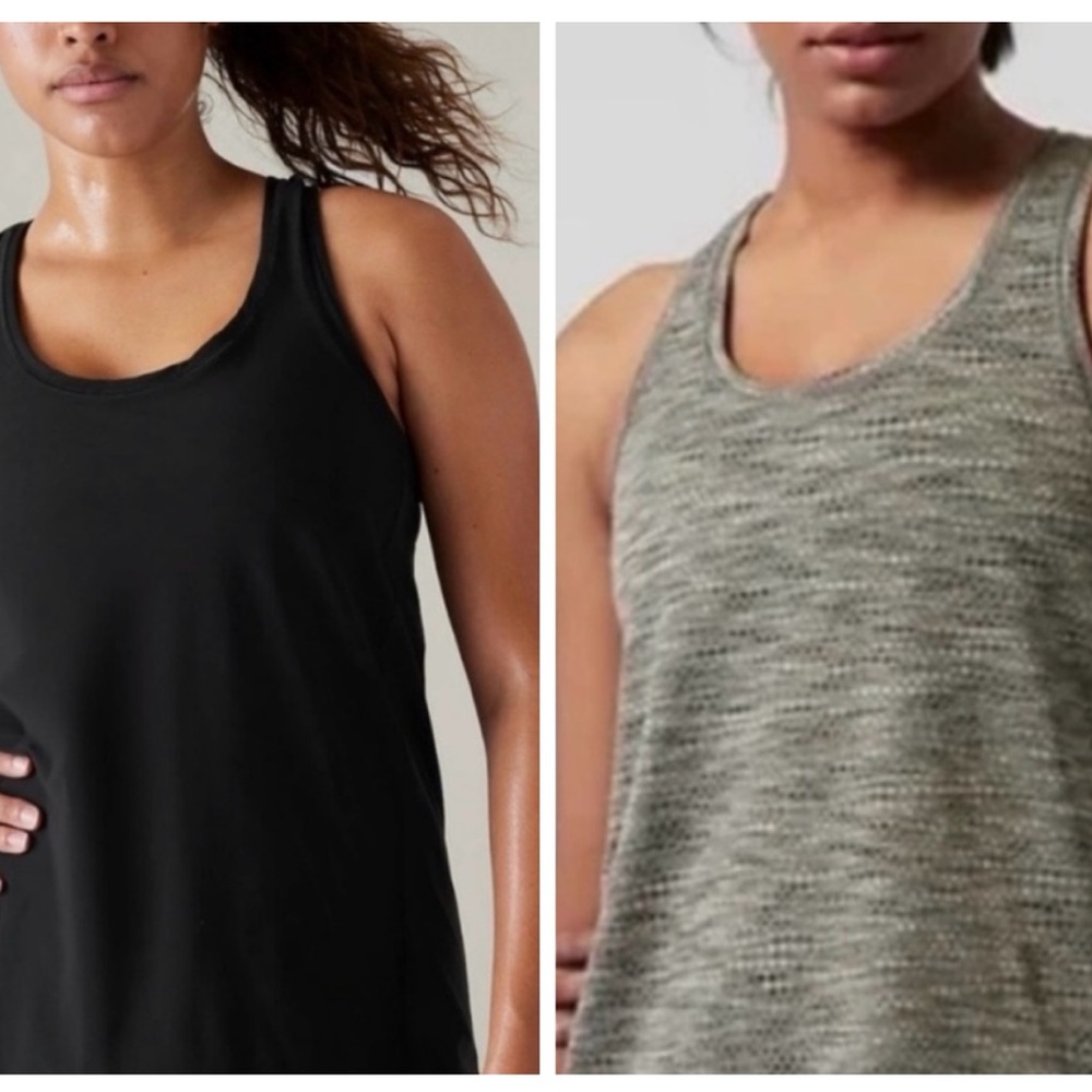 Bundle (2) ATHLETA Ultimate Scoop Mesh Tank 1 Olive Green Textured and 1nBlack